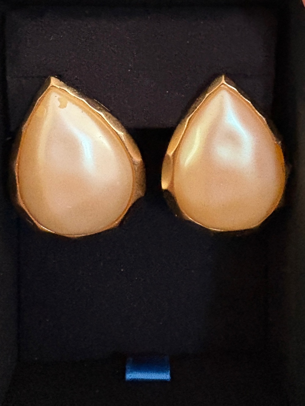 Yves Saint Laurent Vintage Gold Teardrop Pearl-Effect Pierced/Clip-On Earrings